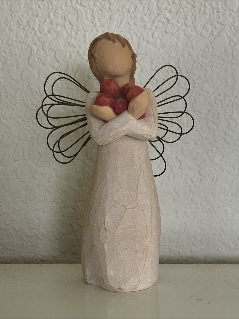 Willow Tree Good Health Cream Angel Figurine with Red Hearts and Wire Wings